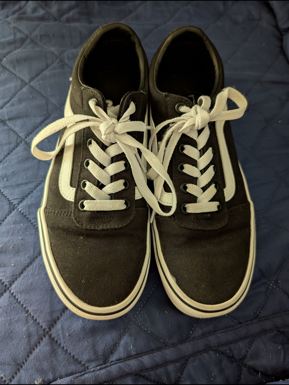 Vans Classic Black Canvas Skate Sneakers with White Stripe.